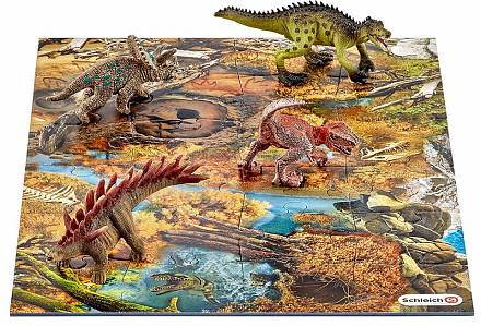 Игровой набор с фигурками мини-динозавров и пазлом Заводь 